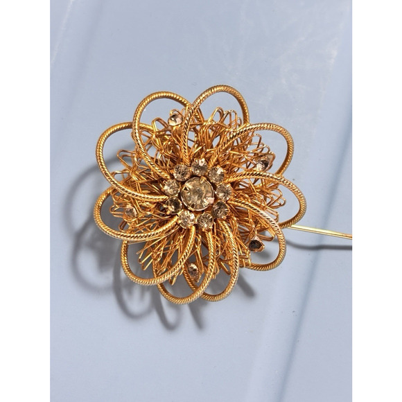 Vintage Mid-Century WEISS Wirework Flower Star Burst Sputnik Floral Brooch 2.5" - Picture 11 of 16